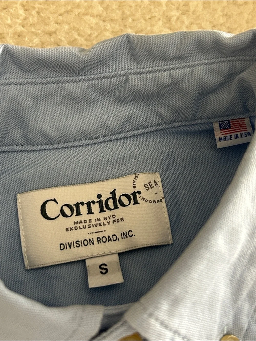Corridor x Division Road Oxford Blue Button Down Shirt Size S - Picture 3 of 9